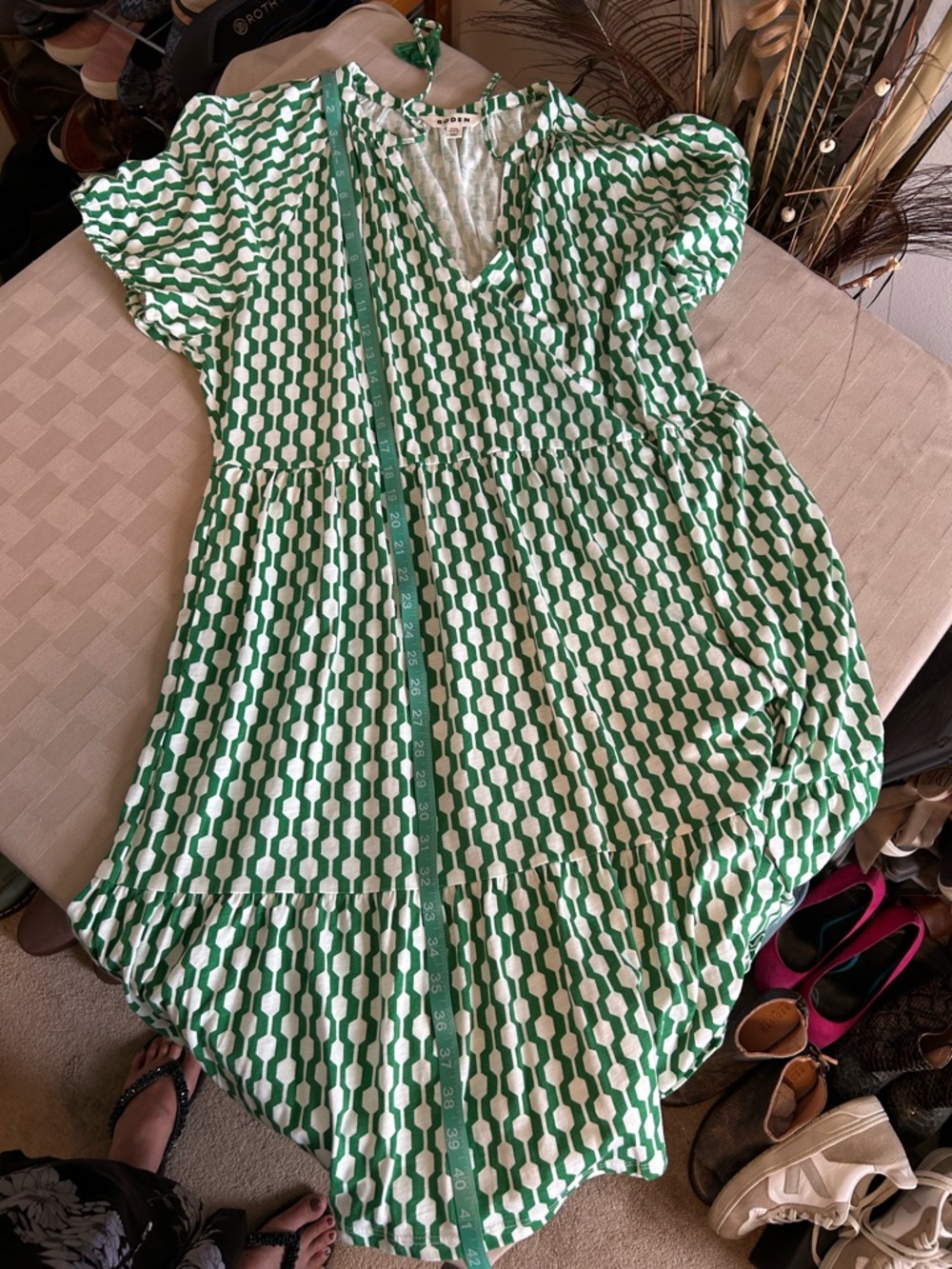 Boden Short Sleeve Jersey Dress in Rolling Hills Geo Azure Print - Picture 13 of 13